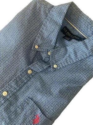 US POLO ASSN Hombres Talla L Azul Manga Corta Camisa Cuello Abotonado Geométrico Foto 1 de 4