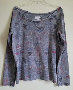 Volcom Women's Gray Pullover Low Shoulder Sweater Faded Geometric Pattern Size L - Picture 1 of 8