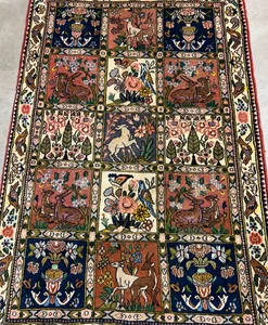 3'5"x5'2" Hand-Knotted Wool Animal & Floral Bakhtiari Area Rug - Carpet - Picture 1 of 22