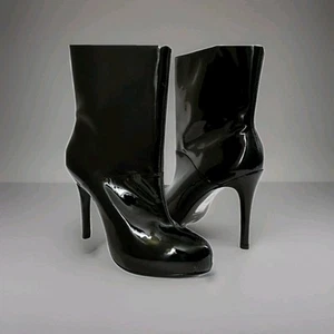 Oasis Mujer Ternero Boots" Roxy "Painted Black Leather Wide Pierna High Heels - Imagen 1 de 5