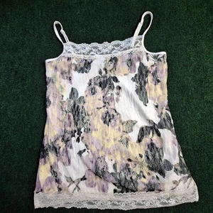 Maurices Camisole Tank Top Womens Large White Purple Floral Lace Trim Stretch - Picture 1 of 8