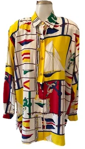 Camicetta tunica Doncaster barca a vela stampa nautica taglia 12 vintage anni 80 bottoni oro - Foto 1 di 16