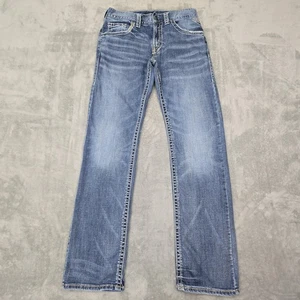 Silver Jeans Co. Zac Jeans Mens 30x36 Blue Straight Leg Contrast Stitch Denim - Picture 1 of 16