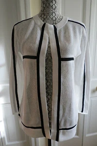 Pretty Magaschoni White & Blue Satin Perforated Cardigan Extra Small NWT $238 - Picture 1 of 7