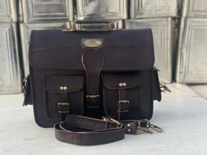 18" Nuevo Buffalo Negro Cuero Maletín Laptop Messenger Bag Bolso de Hombro - Imagen 1 de 8