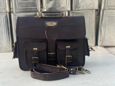 18" Nuevo Buffalo Negro Cuero Maletín Laptop Messenger Bag Bolso de Hombro - Imagen 1 de 4