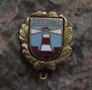 Antique Sassnitz East Germany Heraldic Lighthouse Crest Coat of Arms Pin Badge - Picture 1 of 2