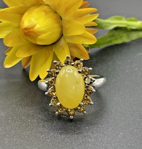 Yellow Jade With Citrine Ring Sterling Silver Sz 6 - Picture 1 of 5