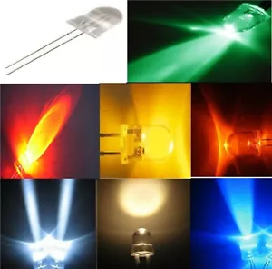 DIODI LED alta luminosità 10mm con RESISTENZE BIANCO ROSSO VERDE BLU GIALLO - Foto 1 di 9