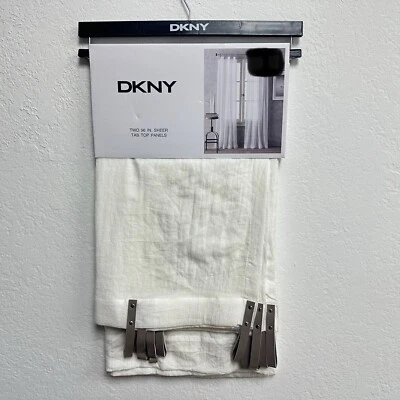 DKNY Curtains CITY BREEZE White 50” x 96” Leather Tab Top Curtain Panels - Image 1 of 3