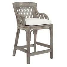 Plantation 24" Counter Stool with Gray Wood Rattan Frame Finish Fully Assembled