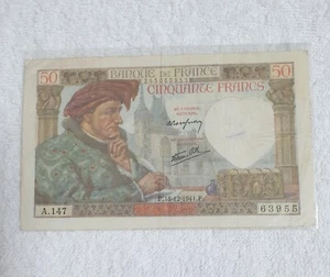 Scarce Rare Genuine Vintage 1941 Banque De France 50 Francs Banknote in Good VF - Picture 1 of 2