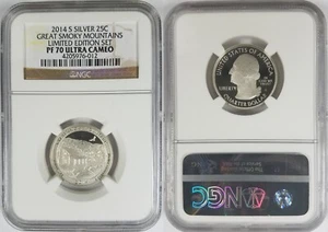 2014-S Silver PF70 Great Smoky Mountains Quarter NGC ~ Limited Edition Set - Picture 1 of 3