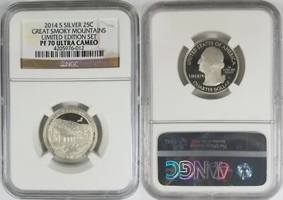 2014-S Silver PF70 Great Smoky Mountains Quarter NGC ~ Limited Edition Set - Image 1 of 3