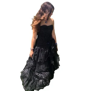 Black Strapless Formal Dress Womens 4/6 Tiered Juniors Gown Asymmetrical Gown - Picture 1 of 12