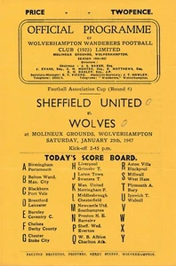 Wolves v Sheffield United (FA Cup) 1946/1947 - Programa de fútbol - Imagen 1 de 1