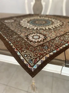 Cubierta de mesa de tela brocado de lujo 39""x 39"" marrón oriental Arabia - Imagen 1 de 4