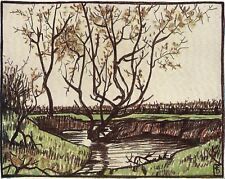 1919 F. Scouflaire "Le Ruisseau." from a pastel sketch The Studio art lithograph