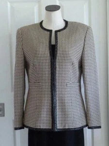 ESCADA Chic Rayon/Wool/Silk Black+Tan Woven Tweed Suit Jacket Coat~42~12~10~M/L - Picture 1 of 12