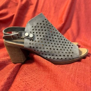 Sophia Milano Anthropologie Gray Perforated Block Heel Sandals, Size 8, GUC - Picture 1 of 10