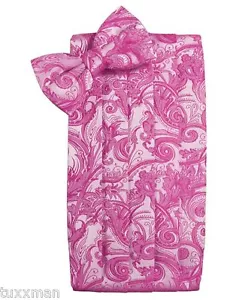 NEW Men's Cardi Watermelon Pink Paisley Tuxedo Cummerbund Bow tie Hankie.TUXXMAN - Picture 1 of 2