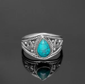 925 Sterling Silver Ladies Turquoise Pear Gemstone Ring Gift Boxed Jewellery - Picture 1 of 6