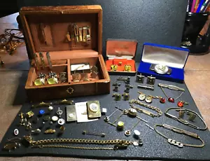 Vintage Set italienisches Leder Wappen Schmuck Box Manschettenknöpfe Krawatte Heftklammern Clip Stifte Bar - Bild 1 von 15