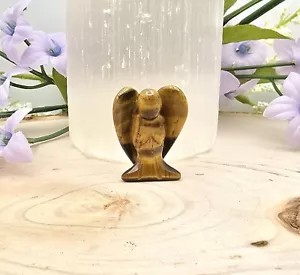 1 in x .75 in Natural Tigers Eye Crystal Angel, Hand Carved Pocket Angel - Picture 1 of 12