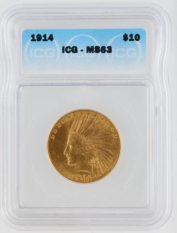 1914 Gold Eagle ICG MS63 $10 Indian Head Philadelphia Minted Gold Coin Cover