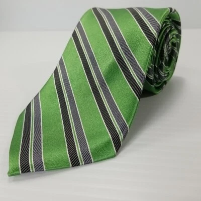 Corbata Chaps Luxury Corbata Estrecha Verde Gris Regimiento Rayas Seda 58" x 3.25" Foto 1 de 4