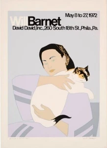 Will Barnet ""Mujer y gato blanco"" Original Firmado a mano 1972 - Imagen 1 de 3