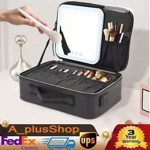 Travel Makeup Train Case Storage Bag With Mirror+Lights Cosmetic Organizer Bag - Picture 1 of 24