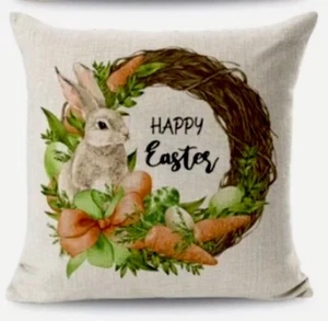 Bunny Wreath Garden Spring Easter Throw Pillow Cover Holiday Spring Home Decor - Picture 1 of 4