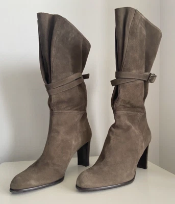 Botas de gamuza Stuart Weitzman Loveit verde champiñón, 9, vintage 2006, hebilla de correa, España Foto 1 de 4