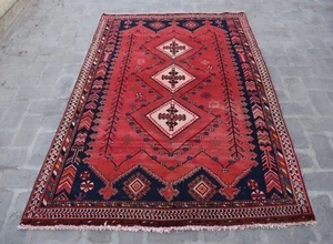 Alfombra roja antigua caucásica Abadeh 5x7 hecha a mano alfombra de lana oriental persa - Imagen 1 de 10