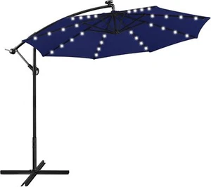 10FT Solar Offset Umbrella with 32 LED Lights Cantilever Hanging - Picture 1 of 7