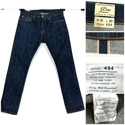 J. Crew Blue Jeans Mens Size ACTUAL 32x30 Selvedge Denim Extra Slim Style 484 - Image 1 of 4