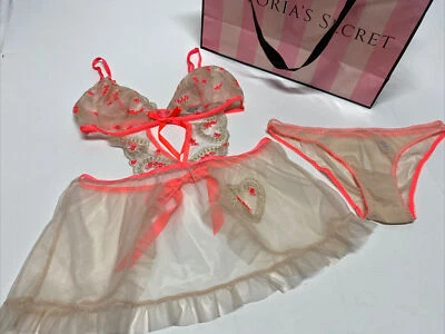 Lencería de peluche Victoria’s Secret para mujer M beige naranja 2 piezas red bordada Foto 1 de 4
