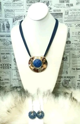 Collar Chico's Clásico Imitación Lapislázuli Azul 🧿 Tono Plata 10"L Pendientes 1.5"L Jy2  Foto 1 de 4