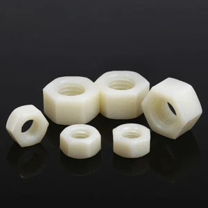 White Plastic Nylon Lock Hex Full Nuts M2 M2.5 M3 M4 M5 M6 M8 M10 M12 M14 -M20 - Picture 1 of 9