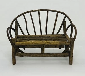 Miniature Bent Wood Stick Furniture Settee Bench Hickory Country Doll House - Picture 1 of 15