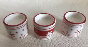 3er Set Kerzenhalter - Teelichthalter aus Keramik weiß-rot Höhe 5,2 cm Dm. 5,6 - Bild 1 von 6