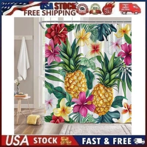 Tropical Floral Pineapple Shower Curtain Bathroom Colorful Flower Fabric Curtain - Picture 1 of 12