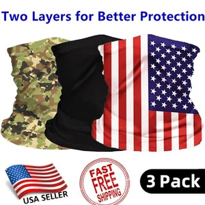 3 PACK Neck Gaiter Bandana Breathable Scarf Headband Reusable UV 2-LAYERS - Picture 1 of 11