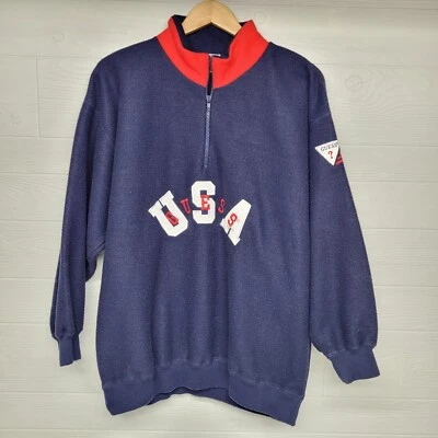 Vintage Guess By George Marciano Blue Half Zip Sweatshirt Size Large - Image 1 of 4