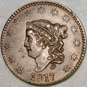 1817 CORONET HEAD LARGE CENT VERY ATTRACTIVE GORGEOUS FEATURES A SCARCE BEAUTY - Picture 1 of 4