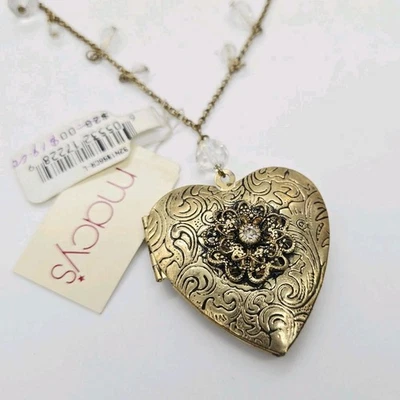 Collar Colgante Medallón Corazón Macy's Flor Cuentas Tono Dorado 18 pulgadas Foto 1 de 4