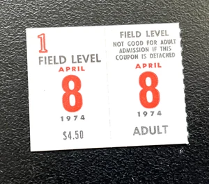 EIN STAHL! 4.8.74 BRAVES/DODGERS TICKET STUB - HANK AARON HR#715 - PÄSSE BABE RUTH - Bild 1 von 1