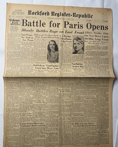 Titolo giornale vintage ~seconda guerra mondiale~7 agosto 1944~solo pagina esterna - Foto 1 di 9