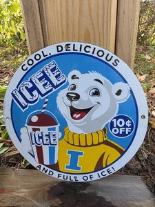 1960'S VINTAGE ICEE HEAVY PORCELAIN ADVERTISING SIGN COKE, PEPSI, MOUNTAIN DEW - Picture 1 of 5